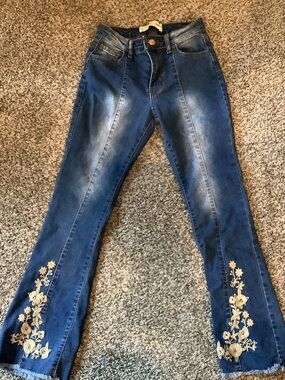 Girls' Size 12 Denim Diva Dark Blue Embroidered Flare Jeans